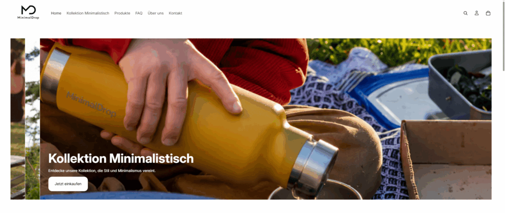 Die Startseite von meinem Shopify Shop